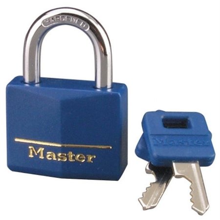 MASTER LOCK Master Lock 1-.56in. Blue Vinyl Cover Brass Padlock  142DCM 142DCM